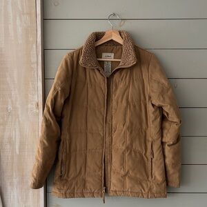 🤎 L.L.Bean Women’s Down Puffer Jacket with Faux Shearling Collar – Size M